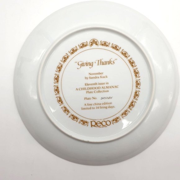 Giving Thanks A Childhood Almanac Reco Collectors Plates by Sandra Kuck 9.25" - Picture 7 of 7